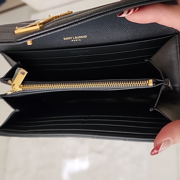 Saint Laurent Grain de Poudre Matelasse Flap Wallet Dark Gray Leather Gold YSL - Picture 12 of 12